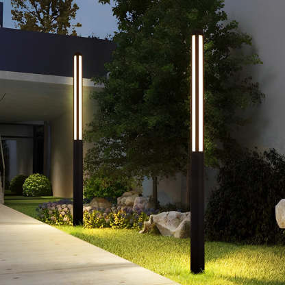 Minimalist Waterproof LED Black Modern Residential Outdoor Pole Lights Yard Lighting-Lighom