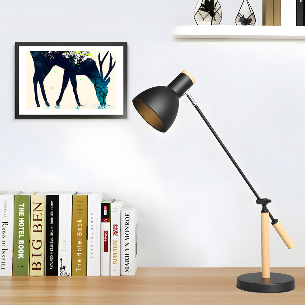 Adjustable Rotatable Wood and Metal Reading Desk Lamp for Modern Spaces-Lighom