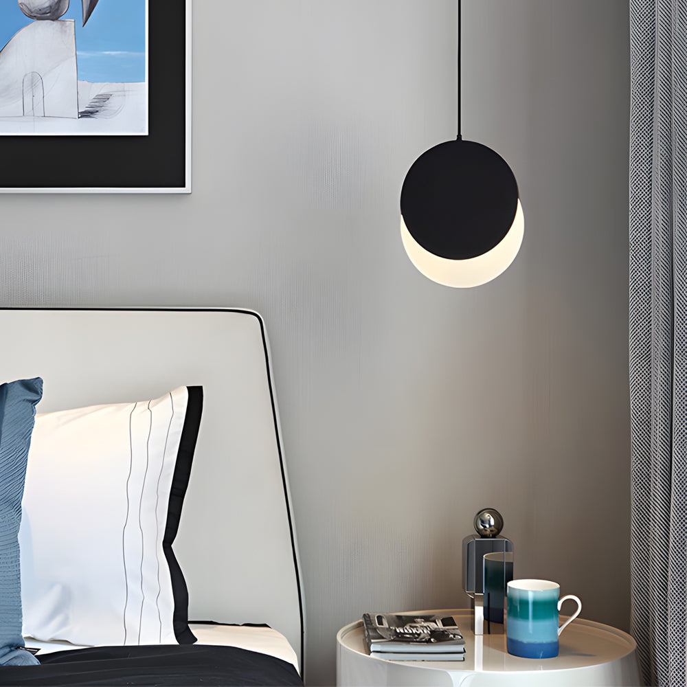 Eclipse lunar synthetic pendant lighting for bedroom or dining room — 7.1" / Matte Black
