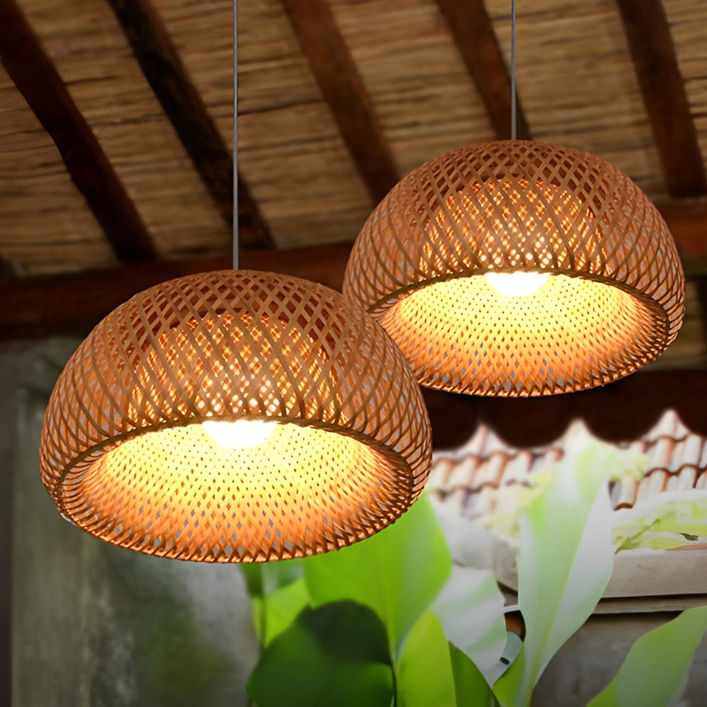 Hand-Woven Bamboo Lantern Dimmable LED Chandelier