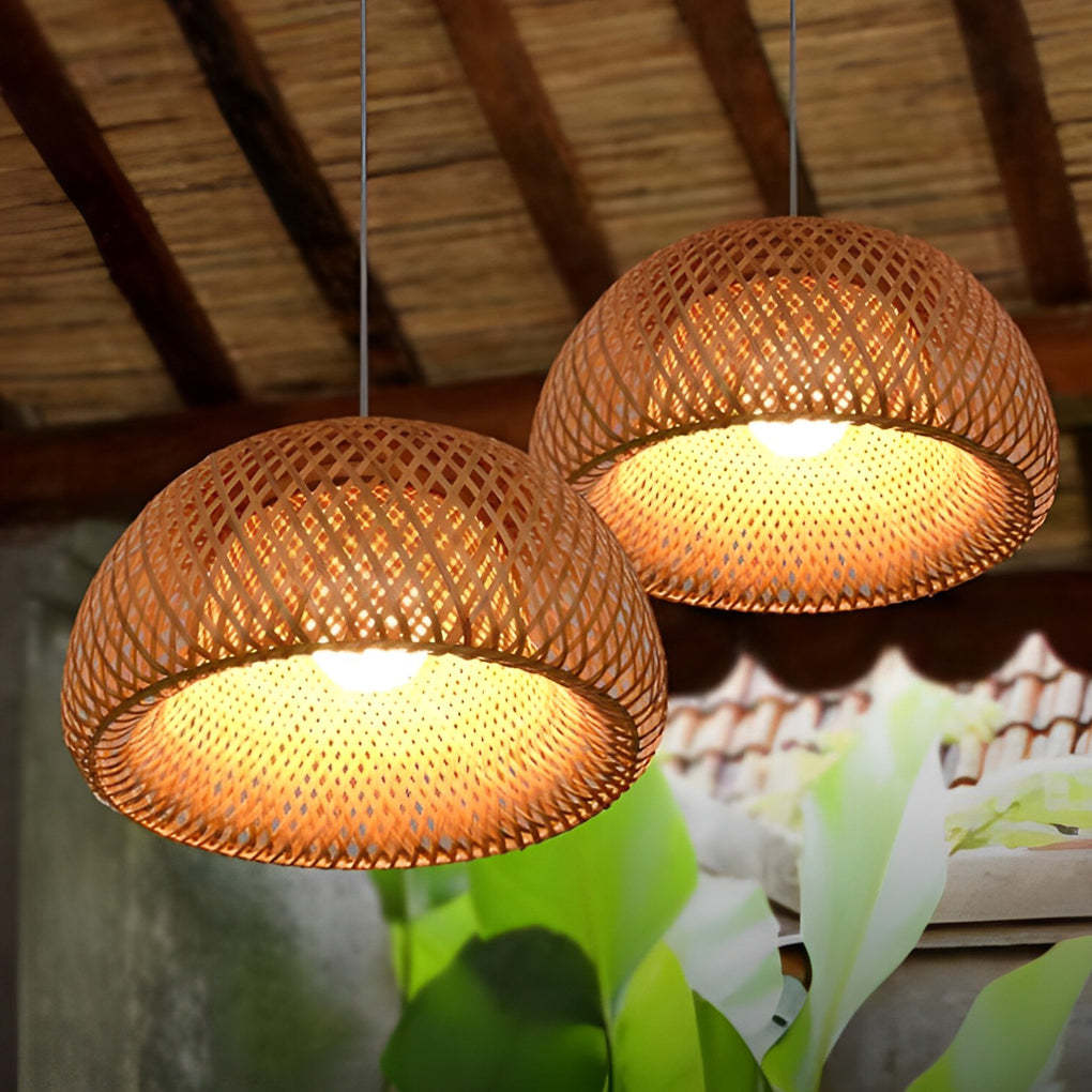 Hand-Woven Bamboo Lantern Dimmable LED Chandelier