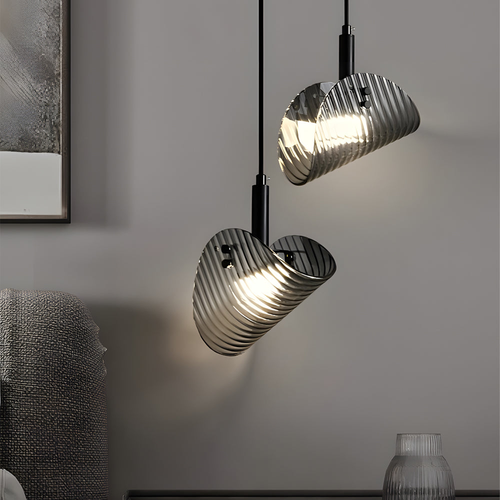 Modern striped curved gray pendant lighting, Lighom — 2-Light