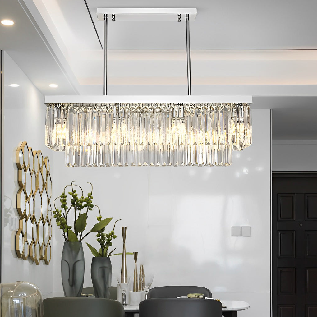 Rectangular Metal Crystal Dimmable Nordic Dining Chandelier