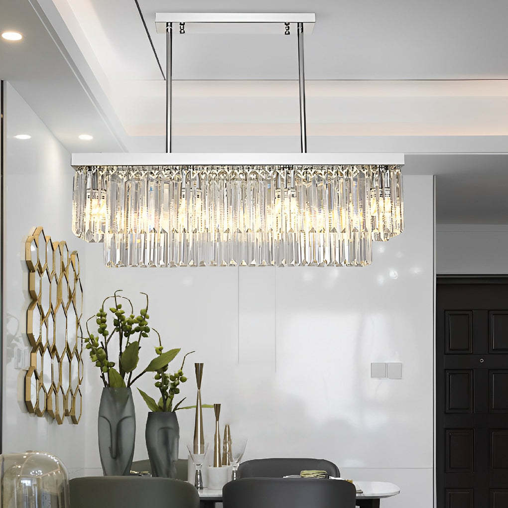 Rectangular Metal Crystal Dimmable Nordic Dining Chandelier
