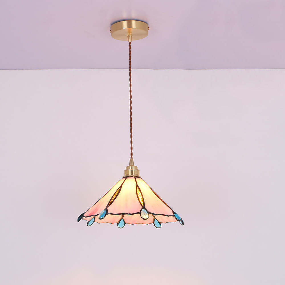 Vintage Tiffany Stained Glass Umbrella Pendant