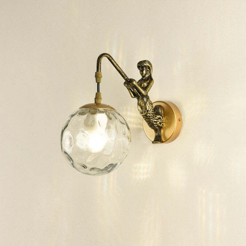 Vintage Rustic Mermaid Orb 1-Light Wall Sconce Lamp