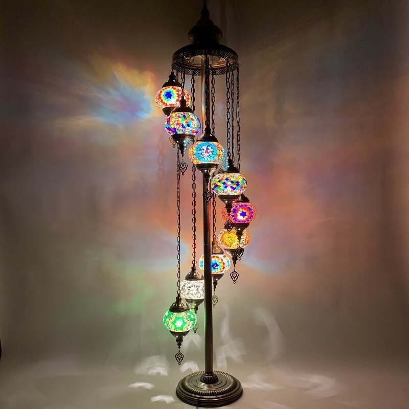 Retro Turkish Moroccan Globe 9-Light Floor Lamp — 220V-240V For UK/AU / Red