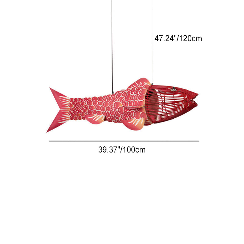 Chinese Koi Fish Iron Fabric Chandelier