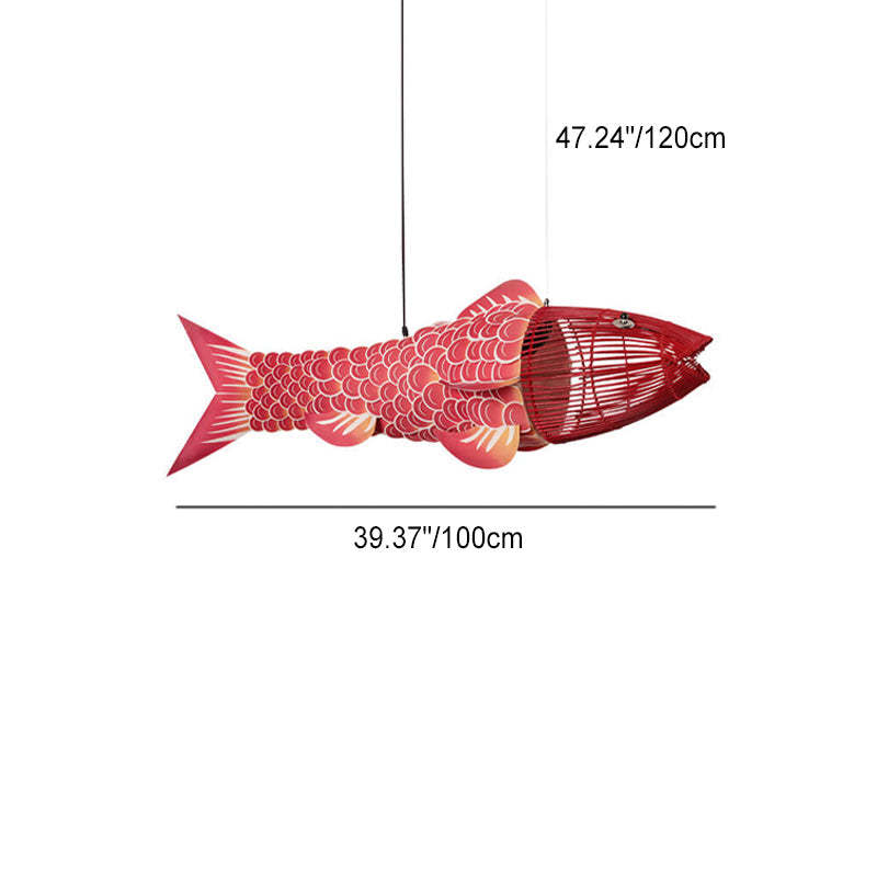 Chinese Koi Fish Iron Fabric Chandelier