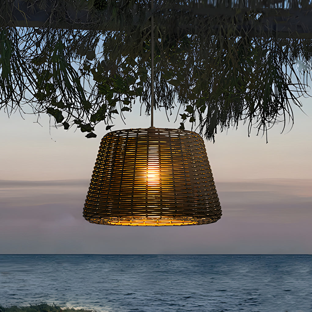 Ralph 1-Light Outdoor Pendant Light LED Suspension Lamp with Rattan Shade-Lighom
