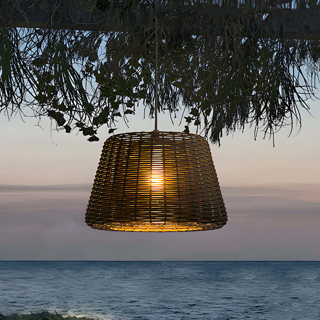 Ralph 1-Light Outdoor Pendant Light LED Suspension Lamp with Rattan Shade-Lighom
