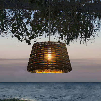 Ralph 1-Light Outdoor Pendant Light LED Suspension Lamp with Rattan Shade-Lighom