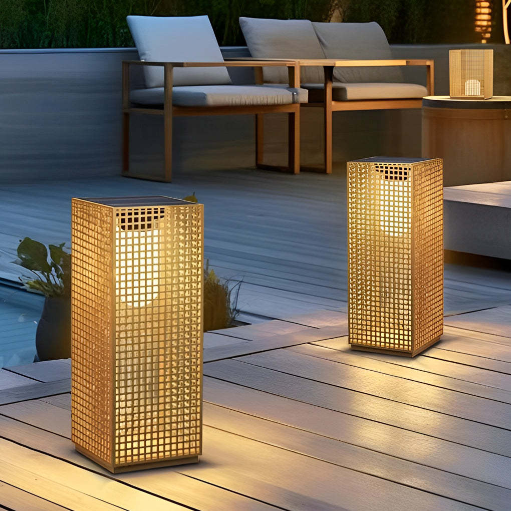 Square Creative Hollow LED Waterproof Gold Modern Solar Pathway Lights-Lighom