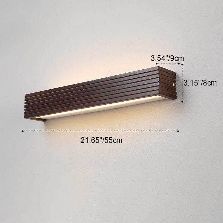 Chinese Striped Wood Cuboid LED Vanity Sconce — White Light (5000K) / 110V-120V For US/CA