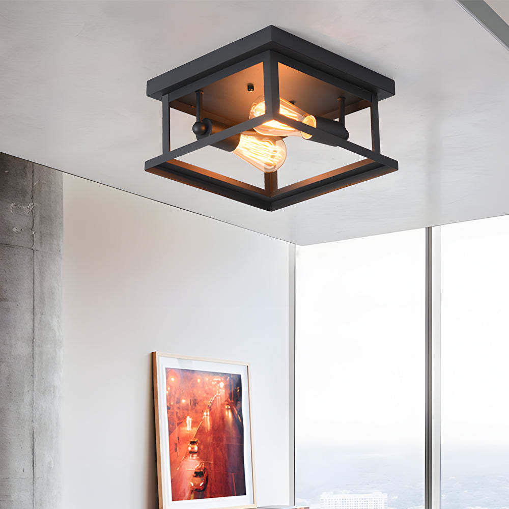 Square Iron Frame American Country Ceiling Light