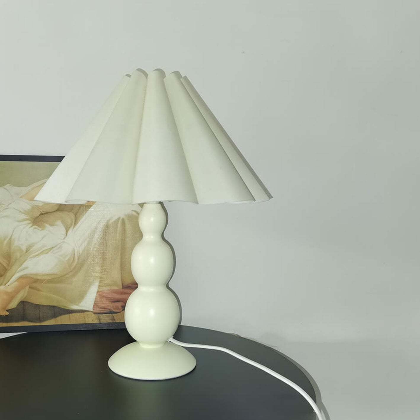 Vintage Petal Pleated Fabric Gourd Lamp — USB(5V) + Push Button / Khaki Shade