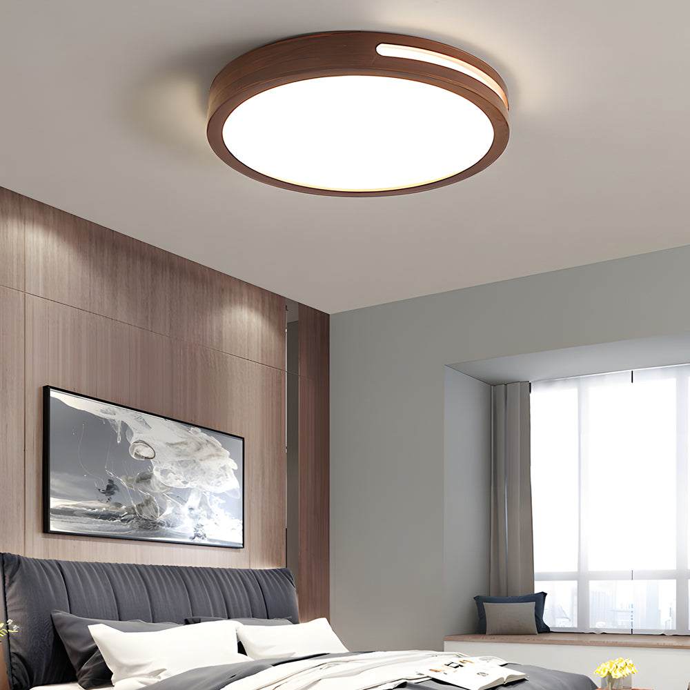 Rustic three-step retro flush mount lighting in wood — 15.7" / Dimmable with Remote
