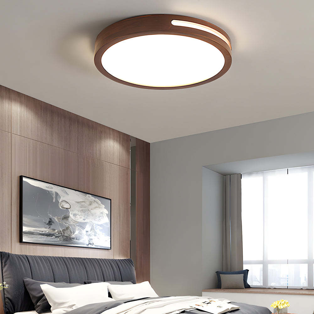 Round Wood Three-Step Dimming Retro Ceiling Light