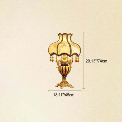 European Vintage Fabric Beaded Resin Base Palace Table Lamp — Dimmer Switch / 220V-240V For UK/AU