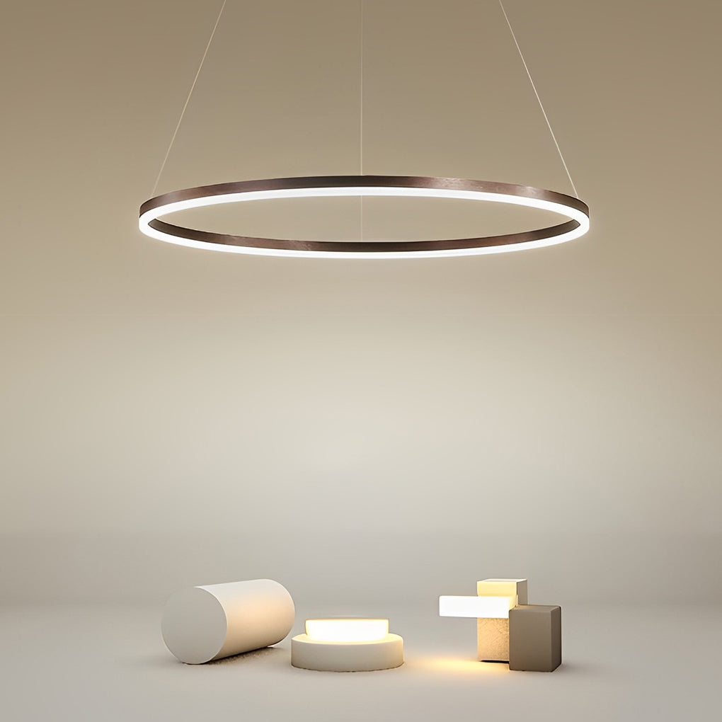 Brown simple circle pendant lighting — Dimmable with Remote