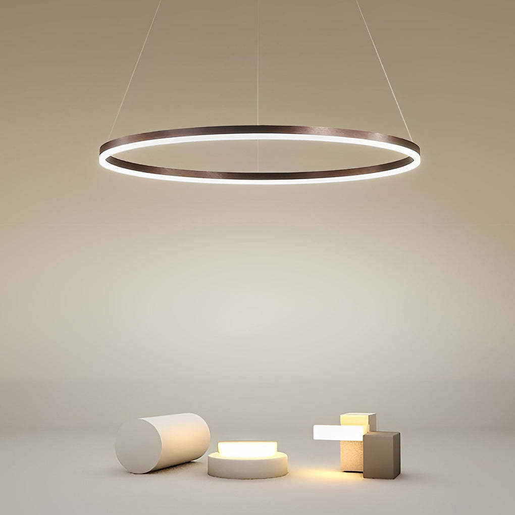 Brown simple circle pendant lighting — Dimmable with Remote
