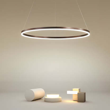 Brown simple circle pendant lighting — Dimmable with Remote