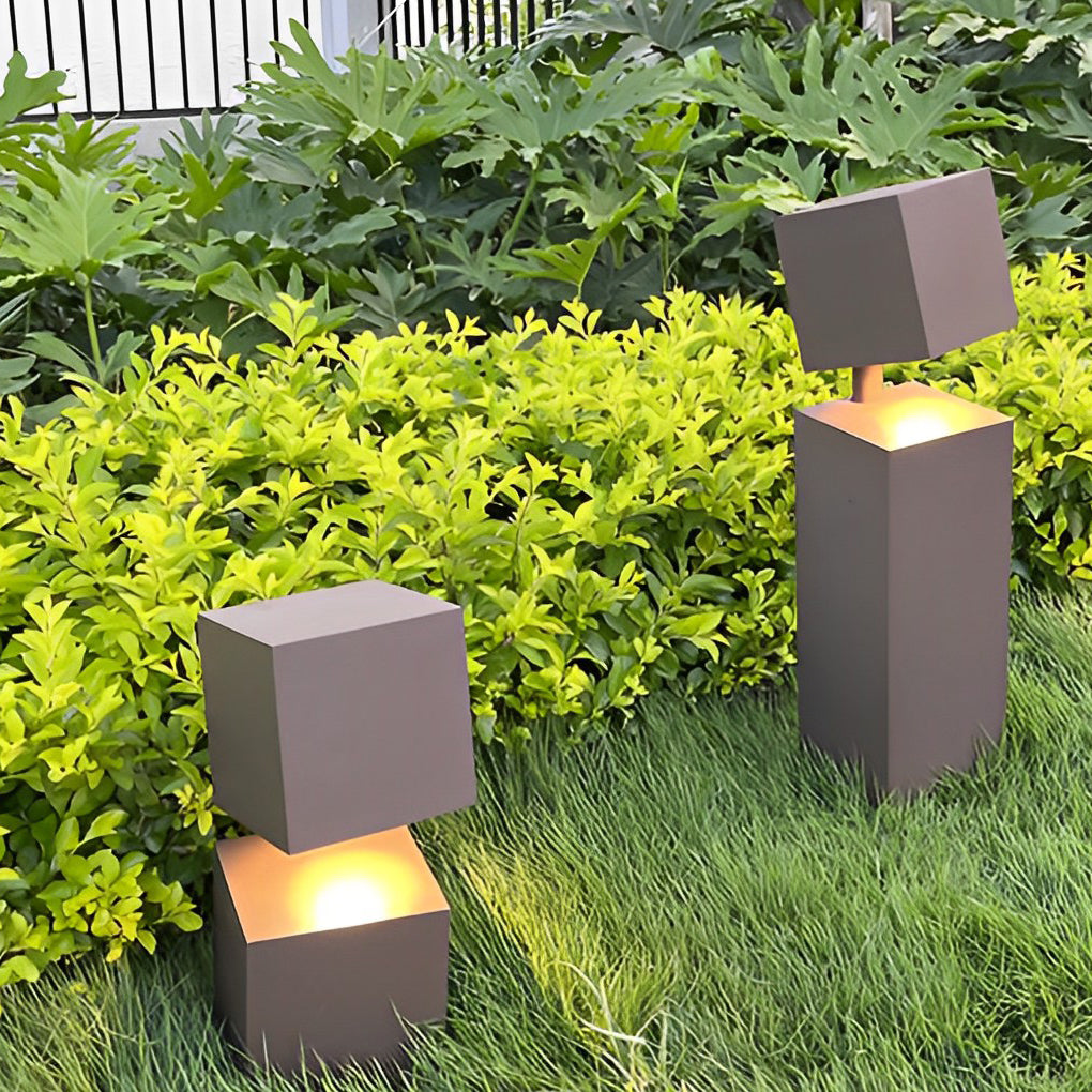 Modern geometric lawn black landscape lighting — 5.9" W x 5.9" D x 24.2" H