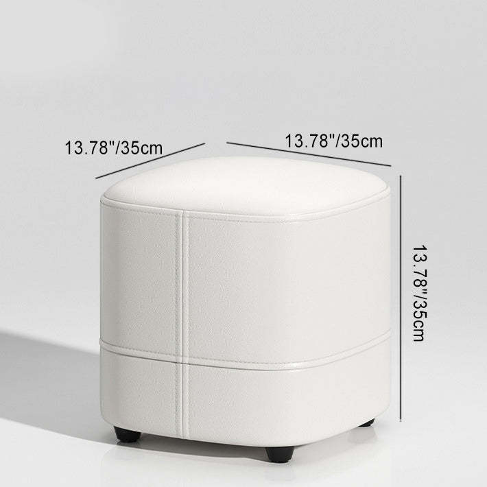 Minimalist Leather Solid Wood Vanity Stool — White