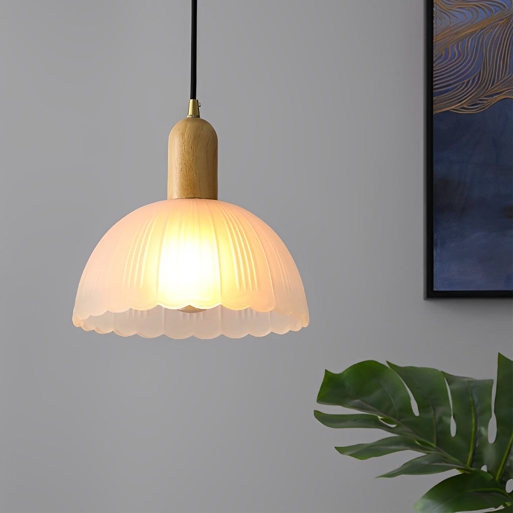 Glass Flower Wood LED Nordic Pendant