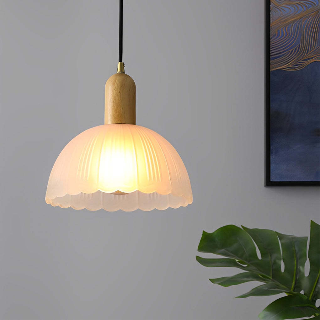 Glass Flower Wood LED Nordic Pendant
