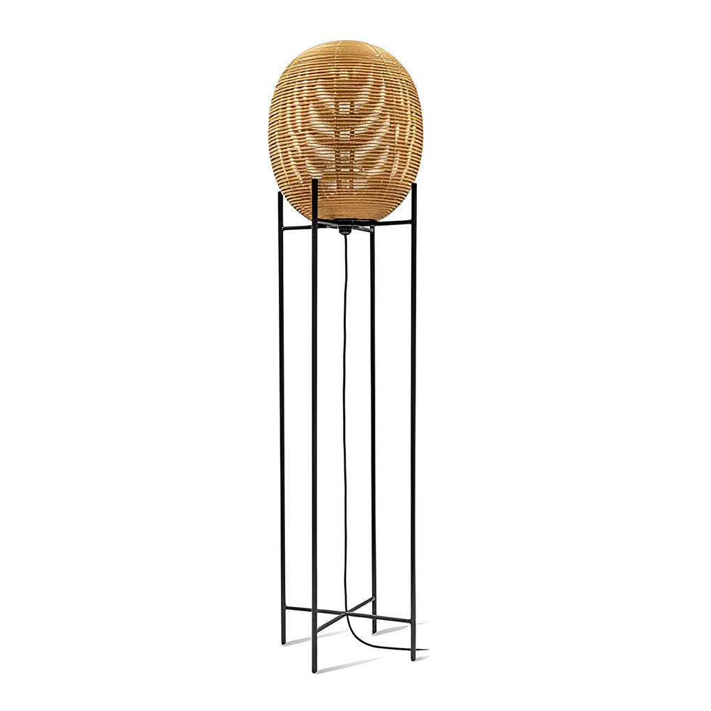 Rustic Boho Rattan and Metal Frame Accent Floor Lamp-Lighom