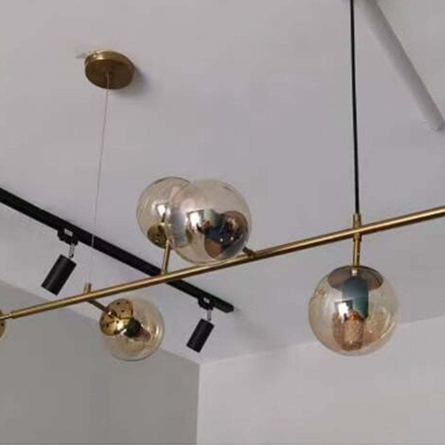 Minimalist Long Glass Globe Island Chandelier