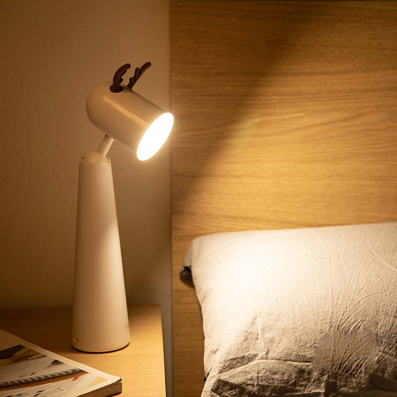 Antlers USB Rechargeable White Desk Lamp with Night Light Feature-Lighom