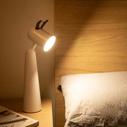 Antlers USB Rechargeable White Desk Lamp with Night Light Feature-Lighom