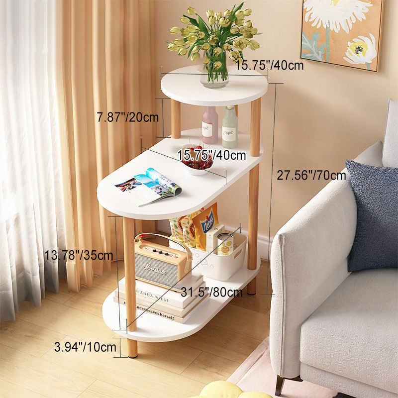 Minimalist Oval Solid Wood 3-Tier End Table — White