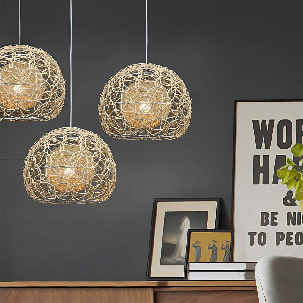 Double Layer Rattan Ball Modern Pendant
