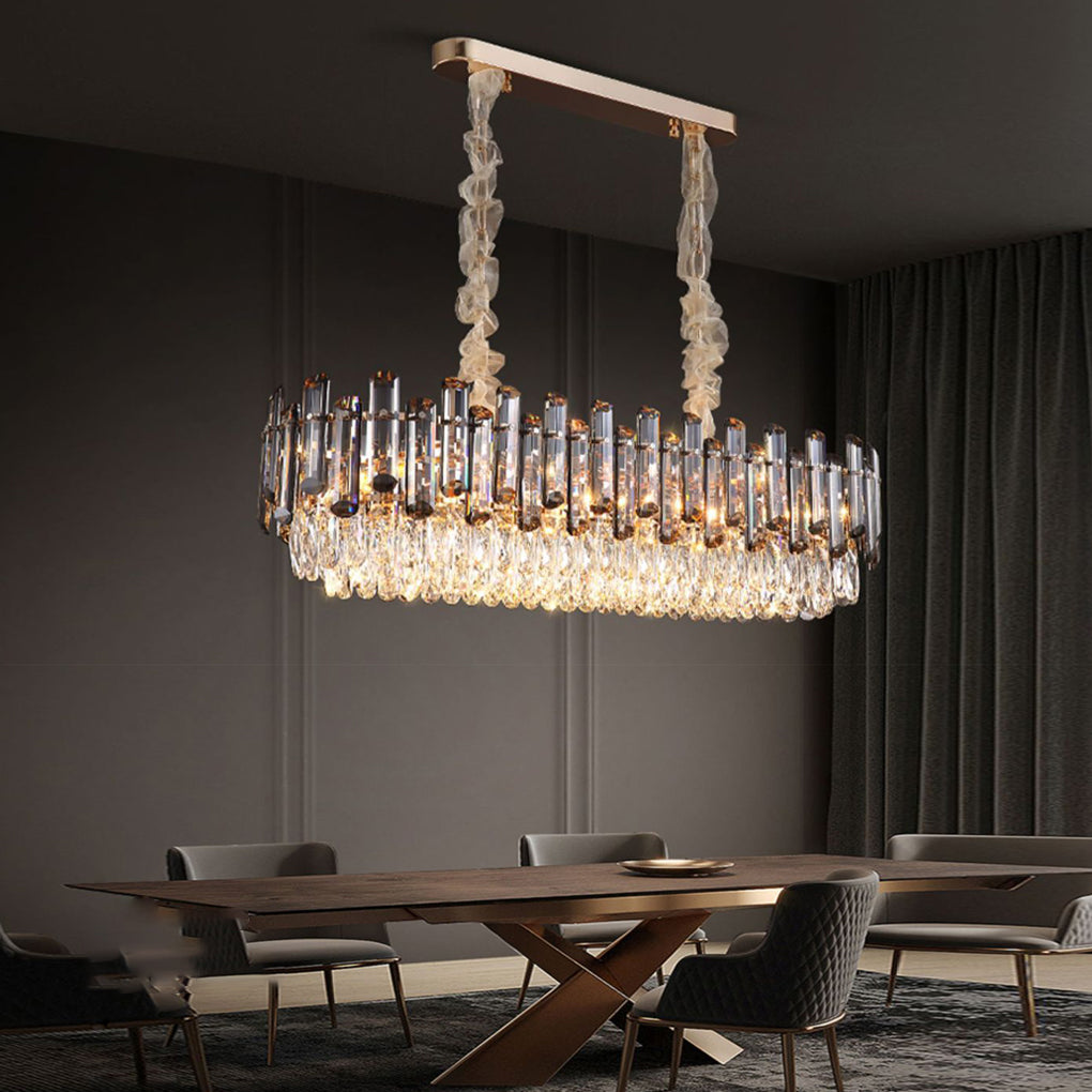 Multilayer Oval Crystal Plated Modern Chandelier — Round