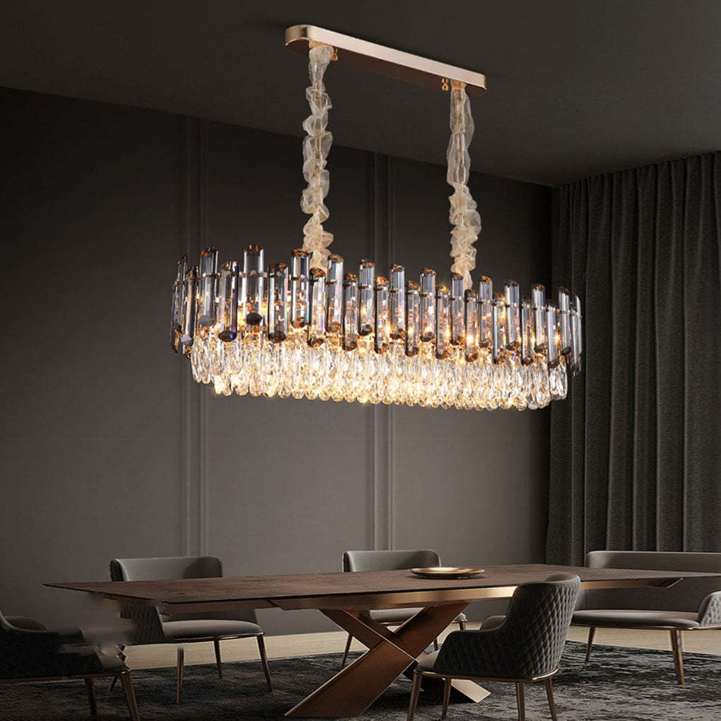 Multilayer Oval Crystal Plated Modern Chandelier — Round