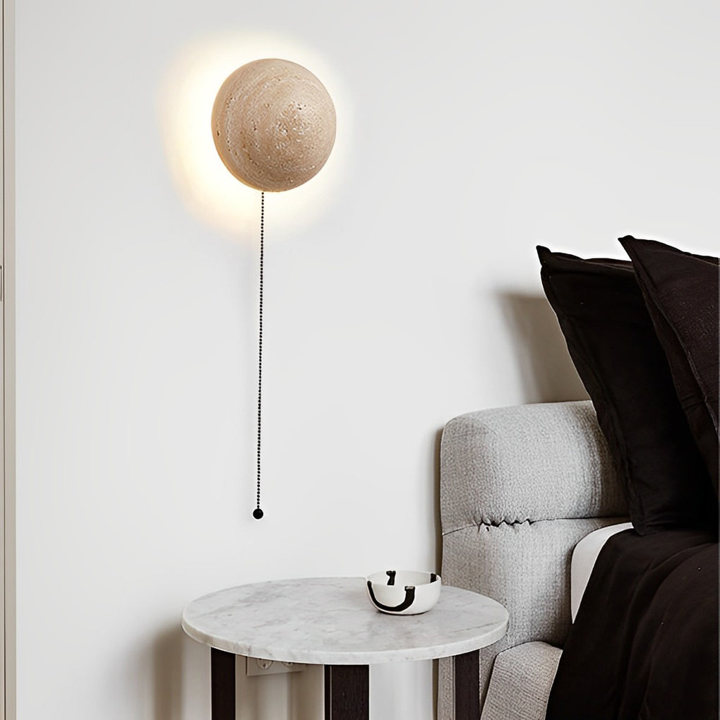 Japanese Style Travertine Stone Round LED Wall Sconce-Lighom