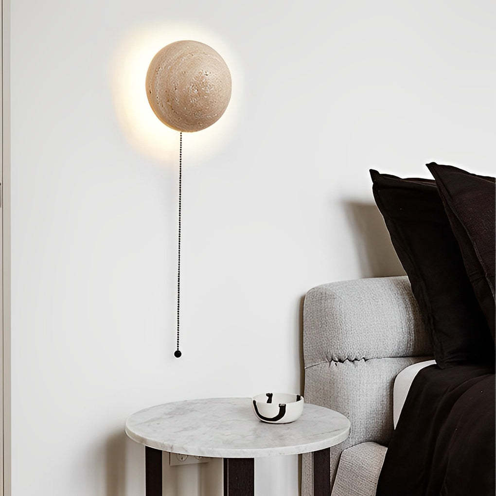 Japanese Style Travertine Stone Round LED Wall Sconce-Lighom