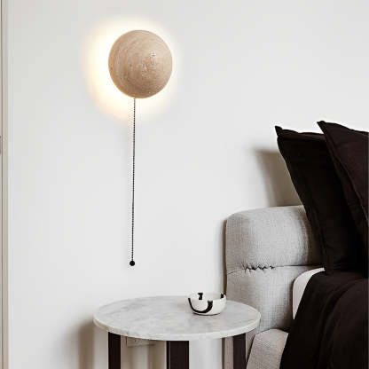 Japanese Style Travertine Stone Round LED Wall Sconce-Lighom