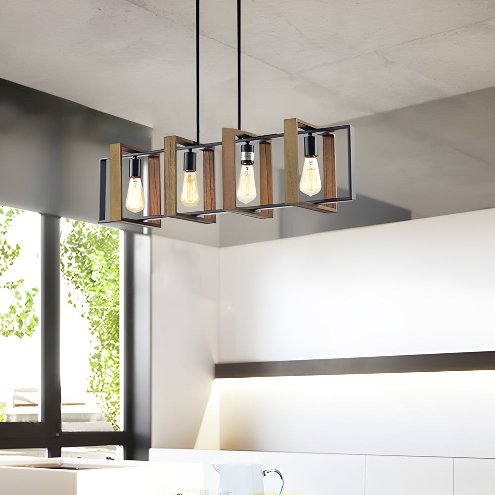 Wood Frame Retro American Long Dining Chandelier