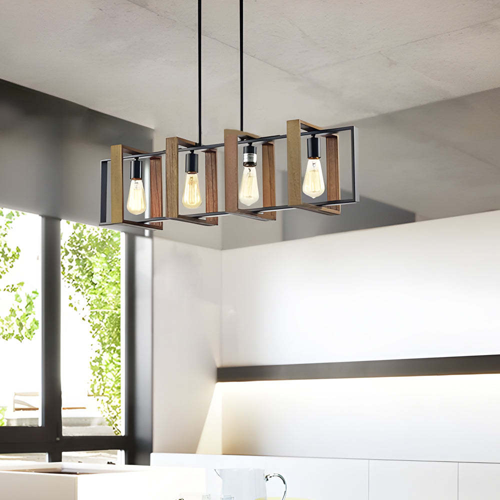 Wood Frame Retro American Long Dining Chandelier