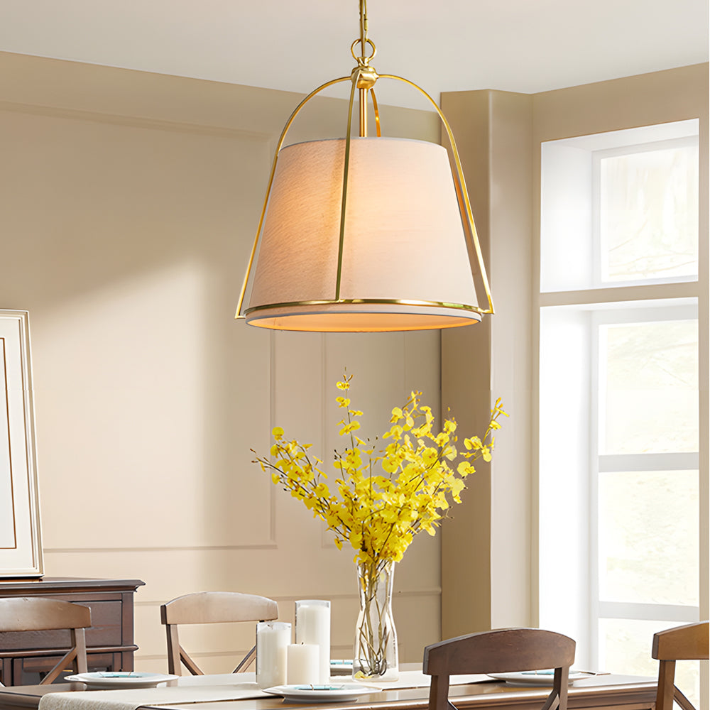 Trapezoid 13.8'' Wide Pendant Gold Fixture with White Fabric Shade