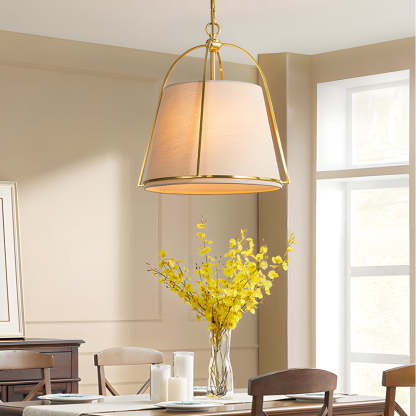 Trapezoid 13.8'' Wide Pendant Gold Fixture with White Fabric Shade