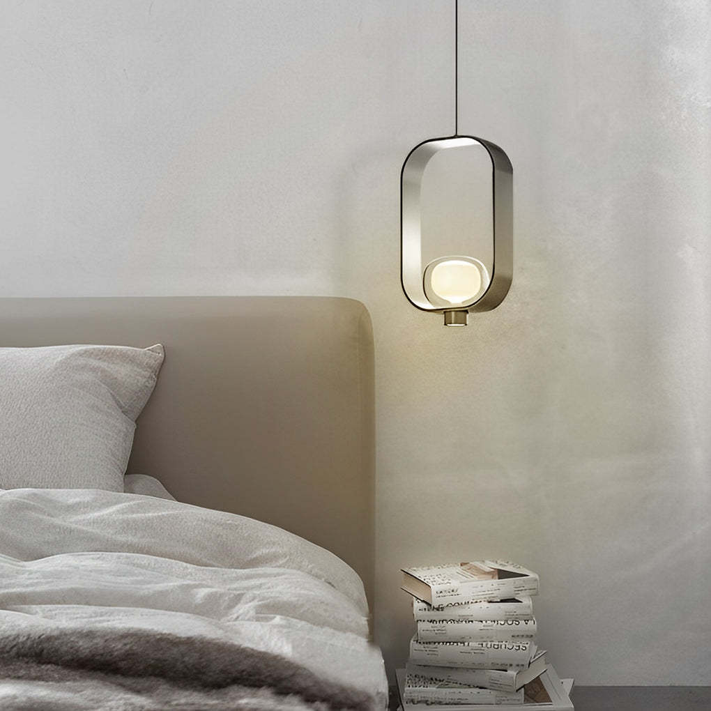 Rounded Rectangular Plated Iron Glass Nordic Pendant