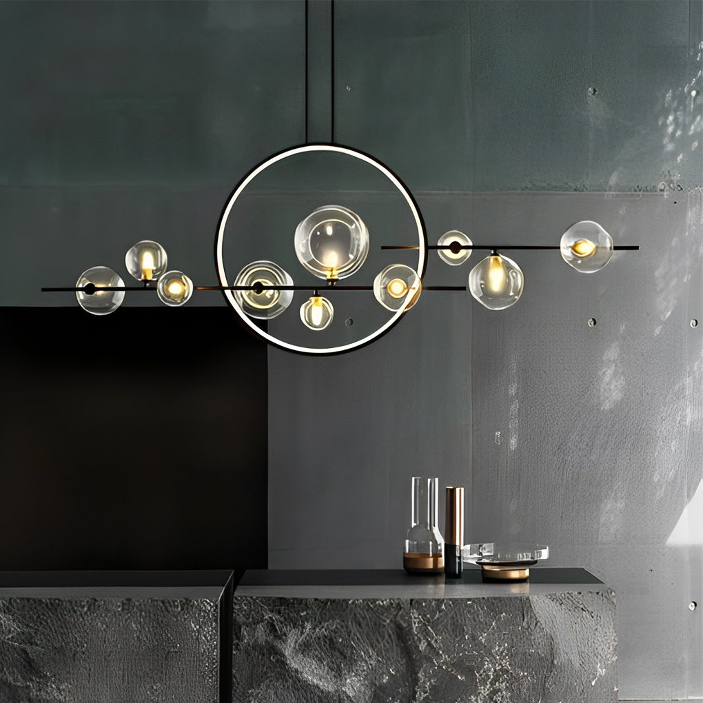 Moon Glass Bubble LED Black Postmodern Dining Chandelier