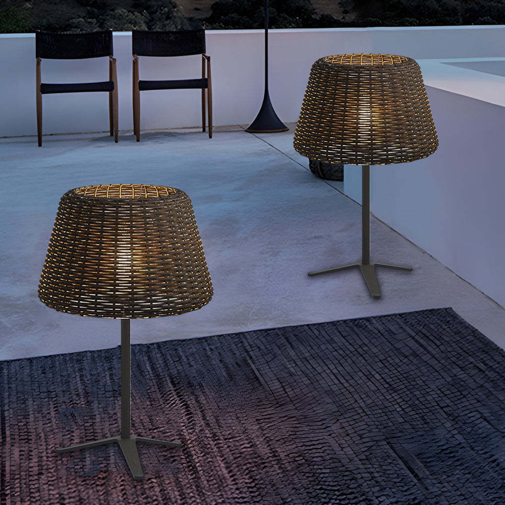13.77" Outdoor Wicker Rustic Iron Table Lamp