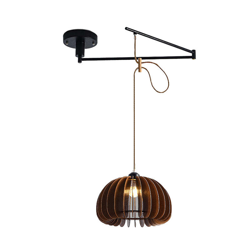 Wood Umbrella Dimmable Swing Arm Modern Chandelier