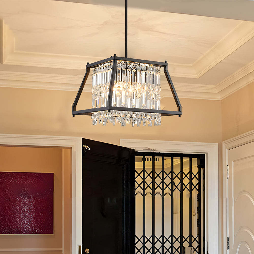 Trapezoidal Black Metallic Crystal Dining Chandelier